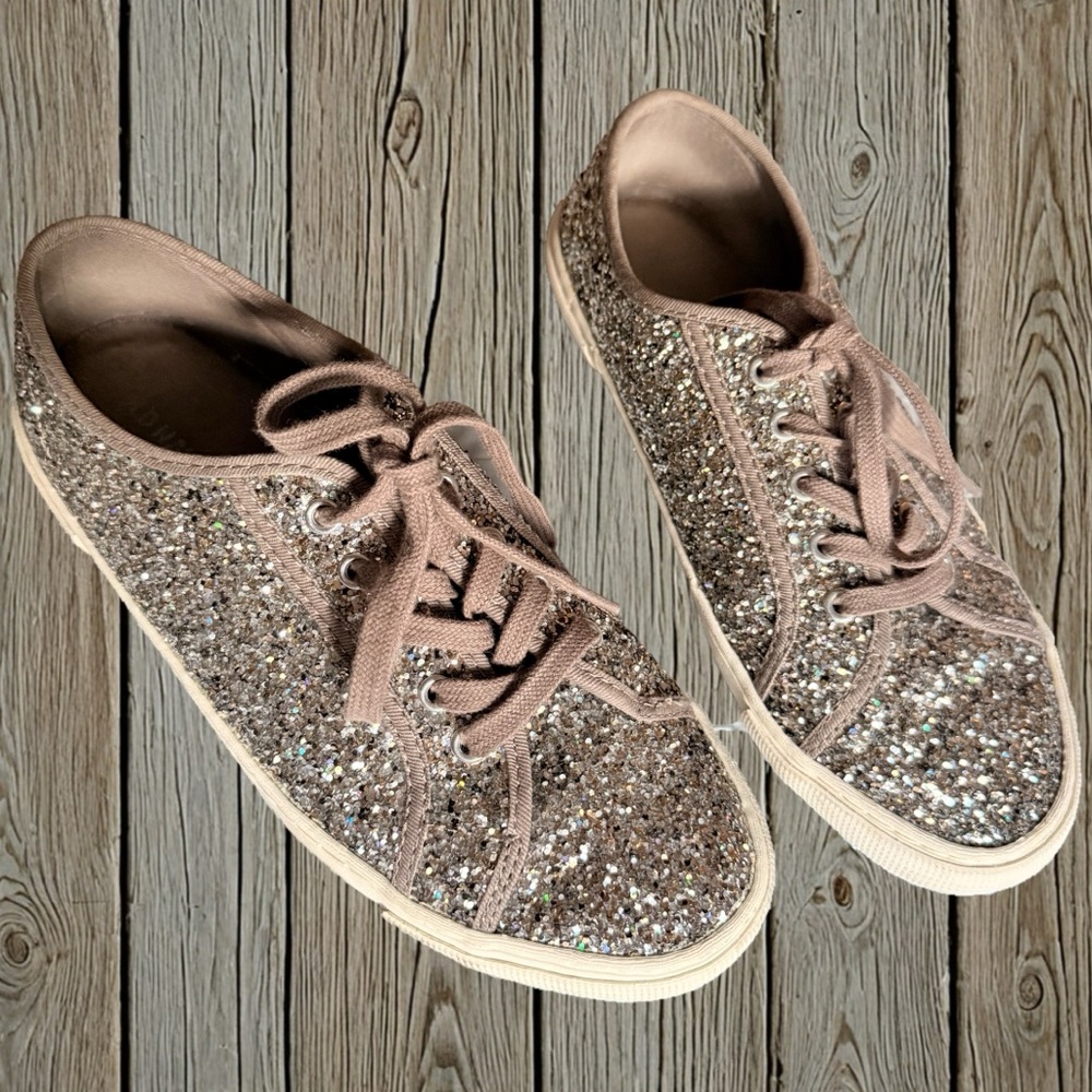 Old Navy Silver & Tan Glitter Sneakers – Women’s Size 8 - Picture 4 of 6
